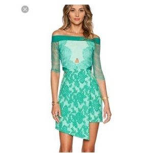 Three Floor Green Lace Mini Dress